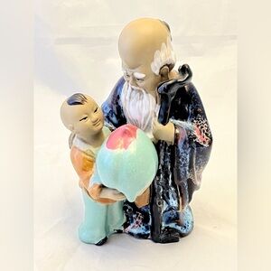 Chinese Signed China Clay Shou Xin Gong God Longevity Mudman Statue, VTG EUC